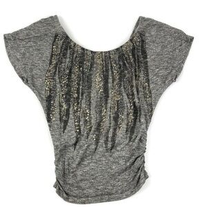 Julies Closet Womens Blouse Gray Black Tie Medium